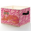 LADOCK Trendy Pink and Orange Tiger Storage Bins Box, Toybox for Girls, Preppy Y2K Bubblegum Tiger Foldable Baskets Organizer wi