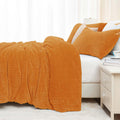 Chixpace Fluffy Full Comforter Set - Furry Burnt Orange Leaves Pattern Faux Fur Bed Set, Winter Ultra Soft Fuzzy Comfort Set, Ve