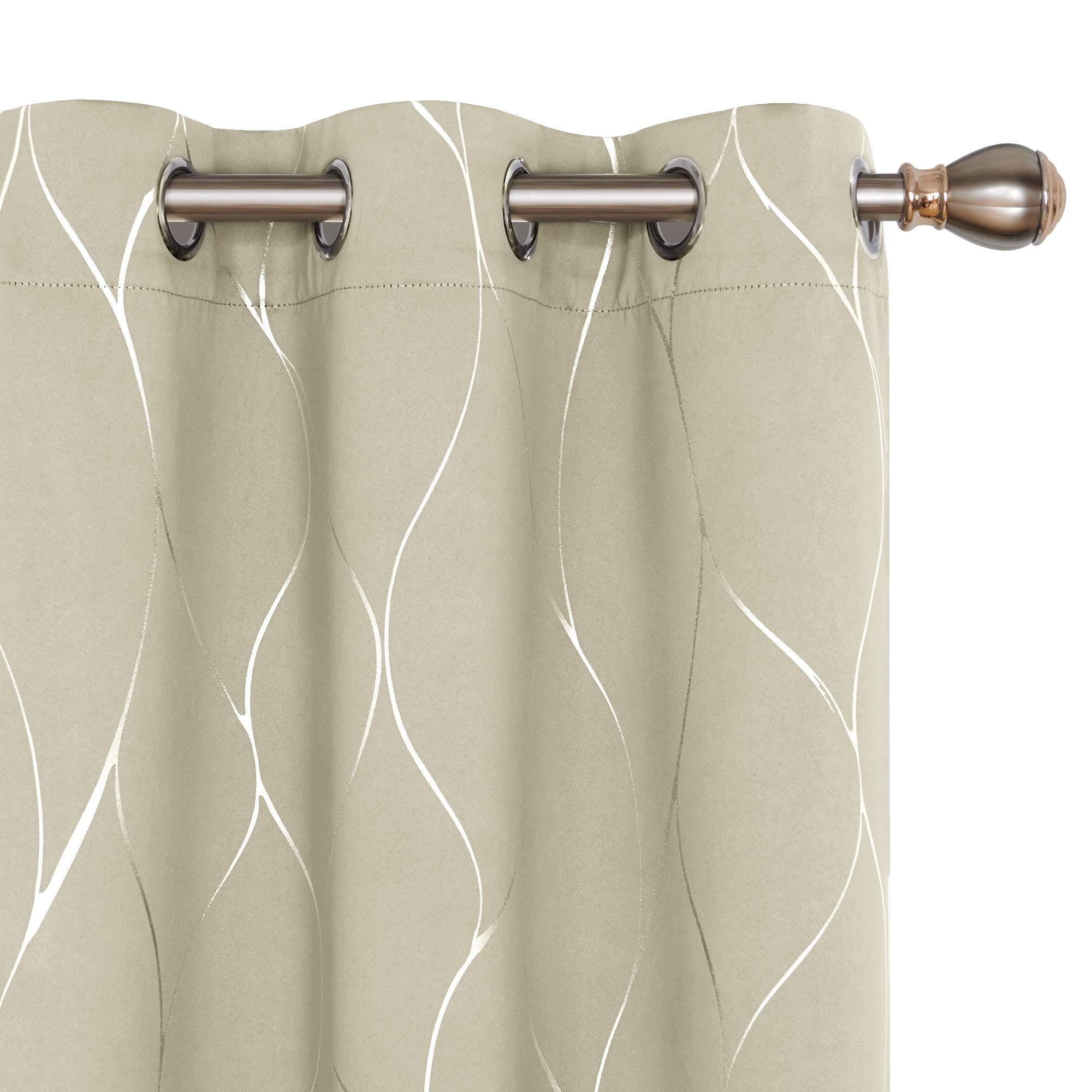 Deconovo Silver Wave Foil Print Blackout Curtains, Grommet Room Darkening Curtain, Noise Reducing Window Draperies For Living Ro