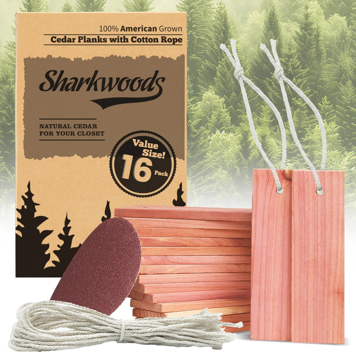 Cedar Blocks for Clothes Storage, 16 Pack, Cedar Planks with Cotton Ropes