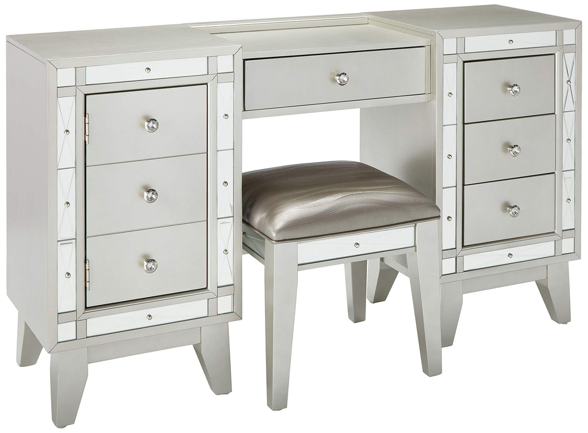 Coaster Furniture Leighton Vanity Desk and Stool Metallic Mercury 55&quot;D x 17.25&quot;W x 31.75&quot;H 204927