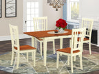 East West Furniture NONI5-WHI-W 5 Piece Kitchen Table Set for 4 Includes a Rectangle Dining Room Table with Butterfly Leaf and 4 Dining Chairs, 32x54 Inch, Buttermilk & Cherry