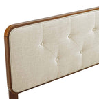 Modway Mod-6234-Wal-Bei Collins Tufted Queen Fabric And Wood Headboard, Walnut Beige