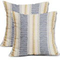 Aytipun Blue Yellow Pillow Covers 18X18 Set Of 2 Gray Grey Dot Print Striped Decorative Throw Pillows Outdoor Boho Rustic Pillow