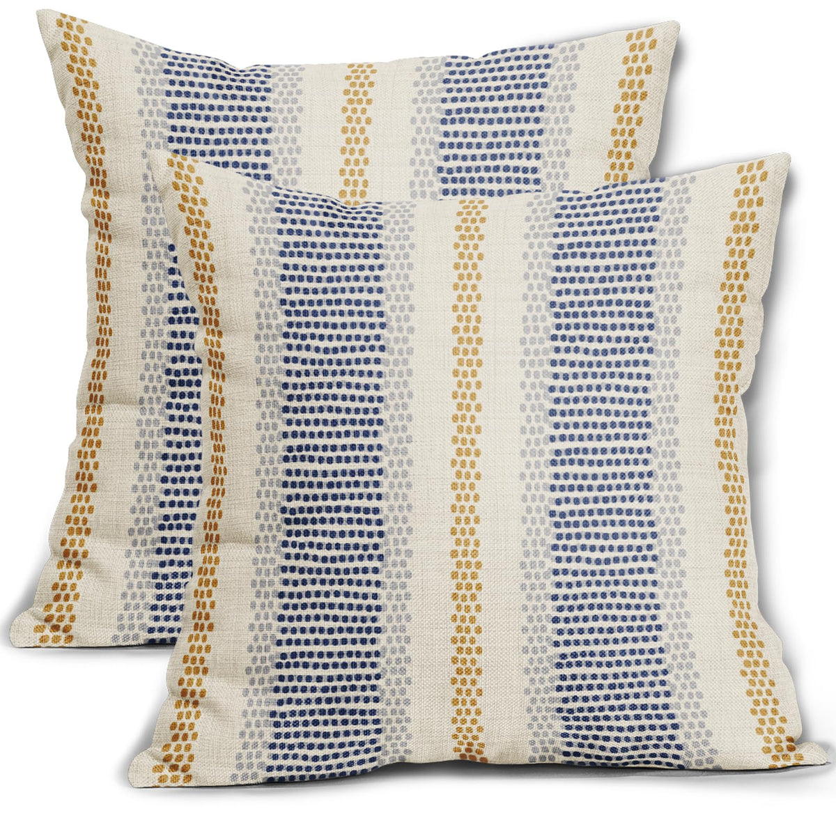 Aytipun Blue Yellow Pillow Covers 18X18 Set Of 2 Gray Grey Dot Print Striped Decorative Throw Pillows Outdoor Boho Rustic Pillow