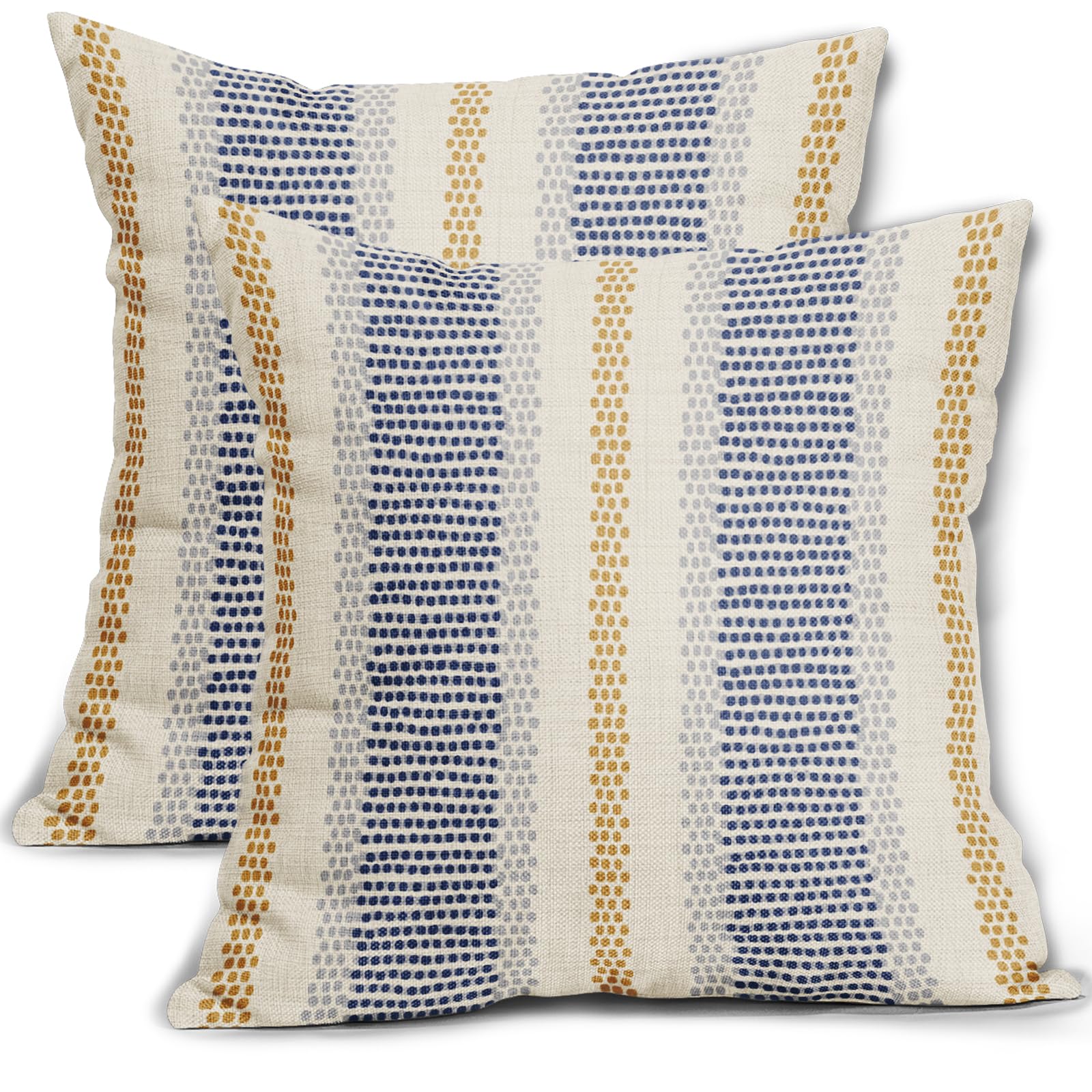 Aytipun Blue Yellow Pillow Covers 18X18 Set Of 2 Gray Grey Dot Print Striped Decorative Throw Pillows Outdoor Boho Rustic Pillow