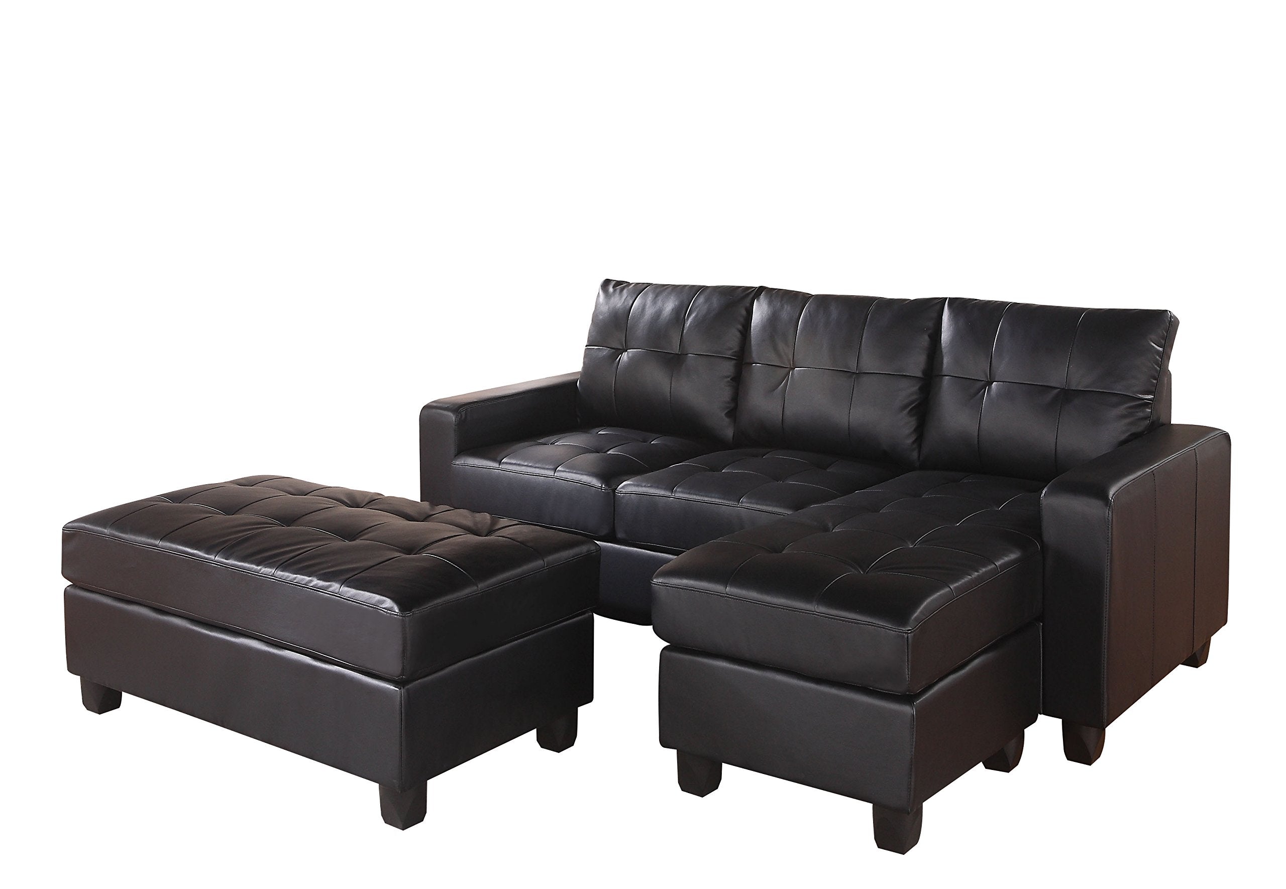 Acme Lyssa Track Arms Bonded Leather Sectional With Ottoman In Black