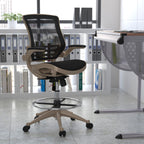 Flash Furniture Waylon Mid-Back Swivel Office Chair With Adjustable Foot Ring And Seat Height, Ergonomic Mesh Chair With Armrests, Black/Gold