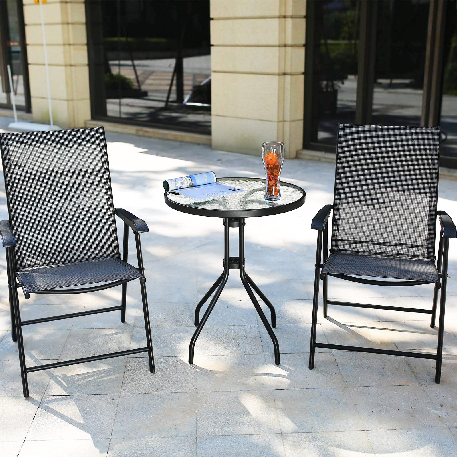 Dimar Garden 24' Outdoor Side Table Patio Metal Round Bistro Coffee Table With Glass Top,Black