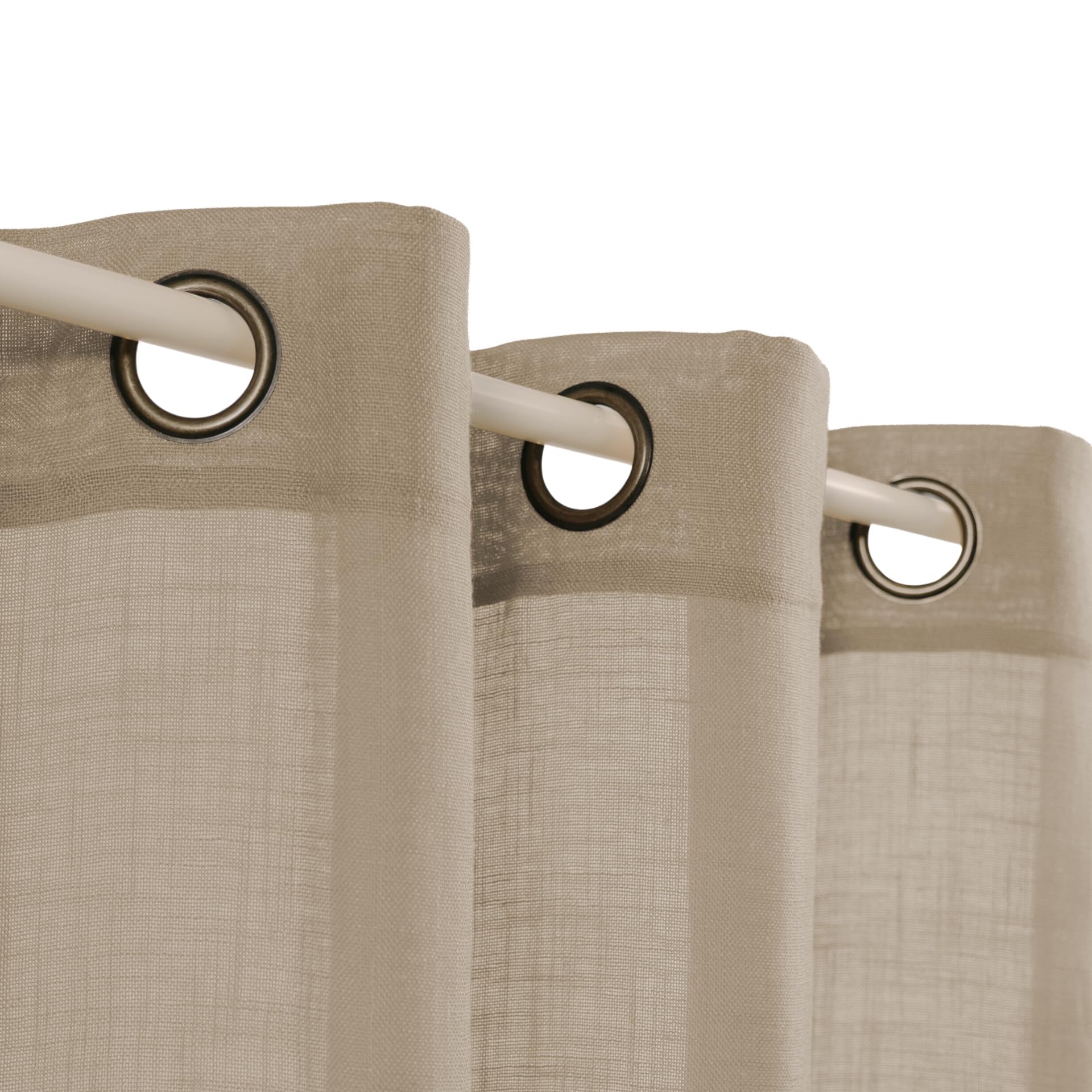 Voilybird Khaki Brown Grommet Curtains 90 Inch Length For Bedroom Boho Semi Sheer Drapes, 2 Panels