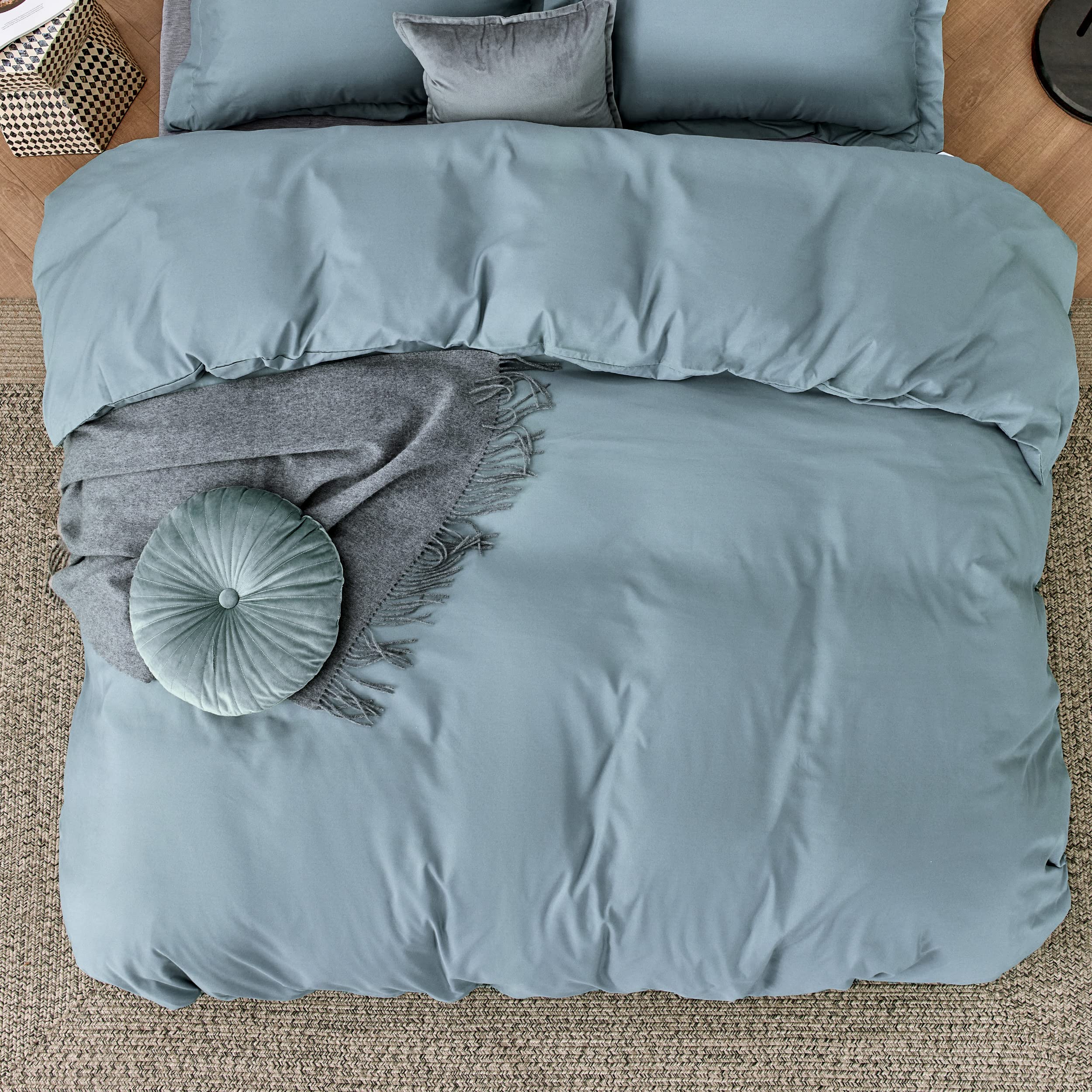 Bedsure Mineral Blue Duvet Cover California King Size - Soft Double Brushed Duvet Cover For Kids With Zipper Closure, 3 Pieces,