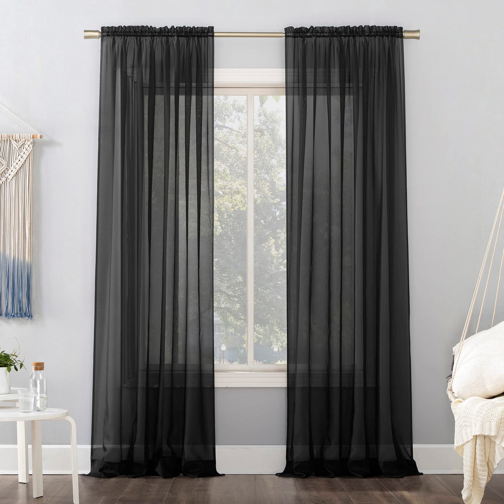 No. 918 53566 Emily Sheer Voile Rod Pocket Curtain Panel, 59'' x 95'', Black