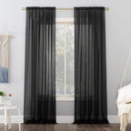 No. 918 53566 Emily Sheer Voile Rod Pocket Curtain Panel, 59'' x 95'', Black