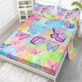 Datura Home Butterfly Sheet Set Fitted And Flat 4Pcs Rainbow Printed With 1 + 2 Pillowcases For Girls (Rainbow Queen), Queen 91X