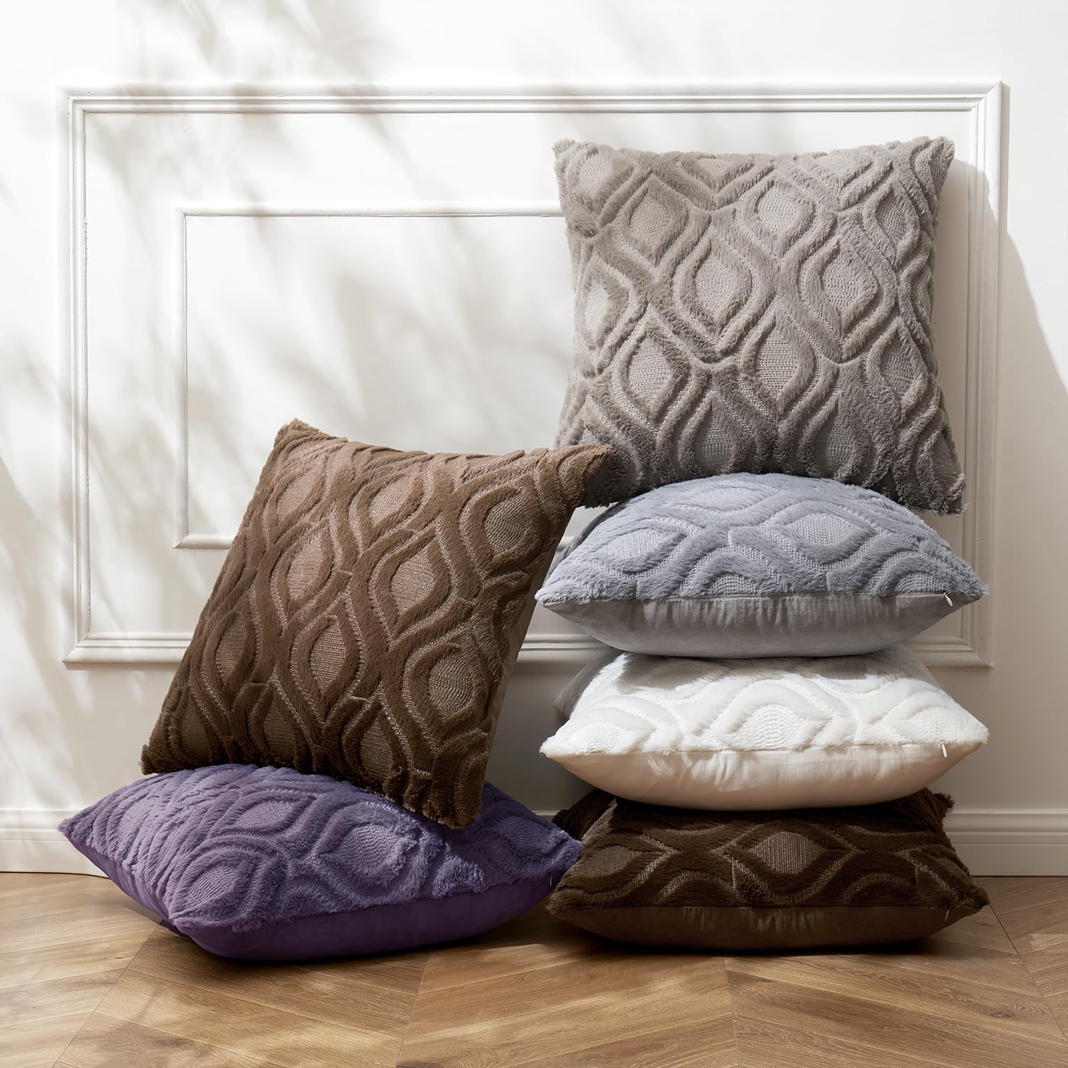 Miulee Dark Grey Throw Pillow Covers 16X16 Inch, Soft Winter Plush Faux Wool Couch Pillow Covers Set Of 2 Decorative Farmhouse Boho Throw Pillows For Sofa Living Room Bed