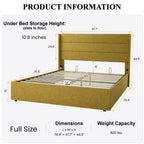 Sha Cerlin Full Size Lift Up Storage Bed/Modern Wingback Headboard/Upholstered Platform Bed Frame/Hydraulic Storage/No Box Spring Needed/Wood Slats Support/Olive Yellow