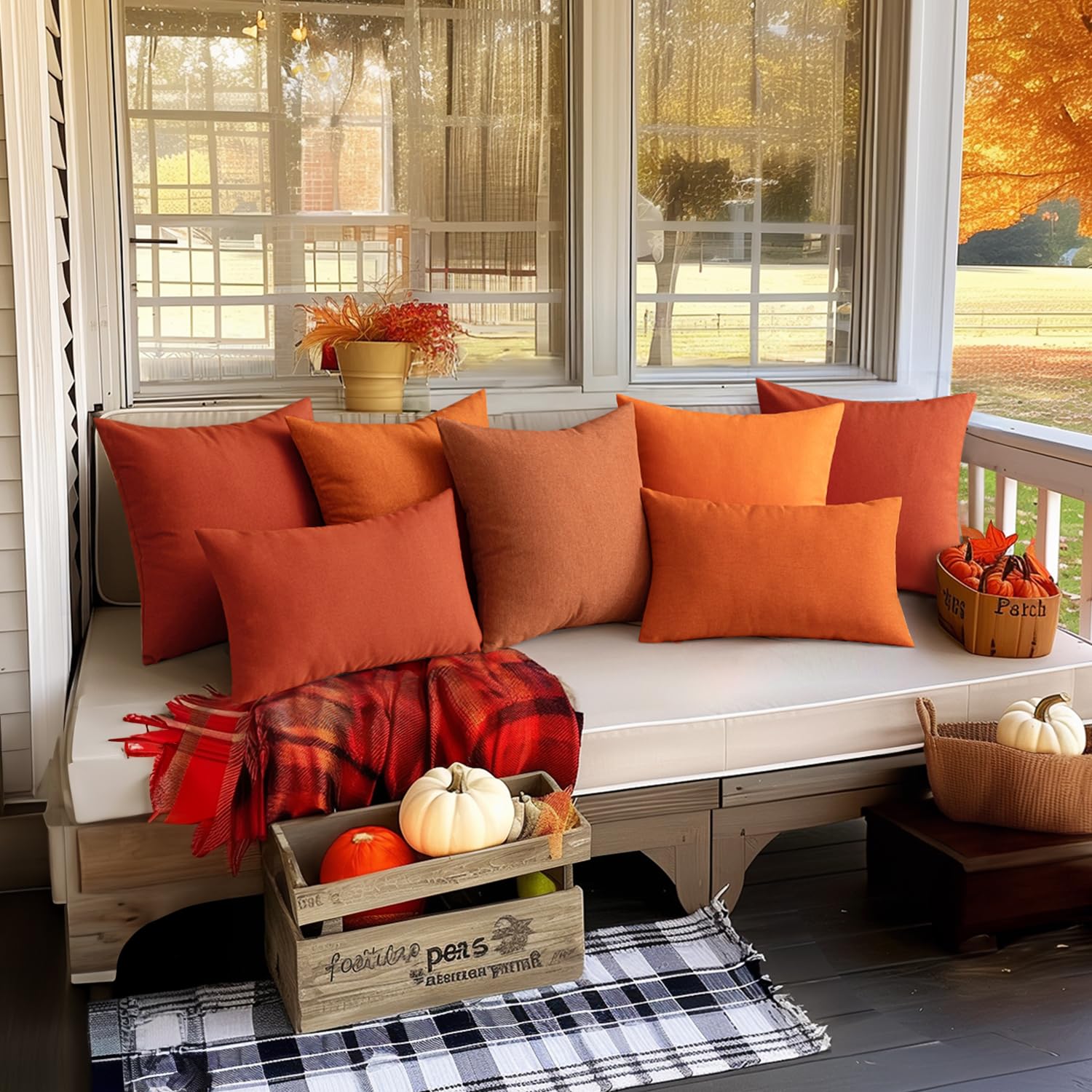 Miulee Pack Of 2 Decorative Outdoor Solid Waterproof Throw Pillow Covers Polyester Linen Garden Farmhouse Cushion Cases For Patio Tent Balcony Couch Sofa 16X16 Inch Burnt Orange