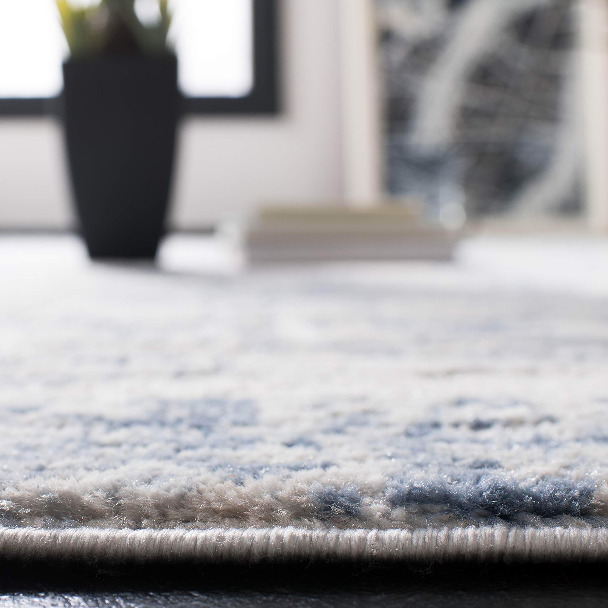 Safavieh Amelia Collection Area Rug - 9' Square, Ivory & Blue, Modern Abstract Design, Non-Shedding & Easy Care, Ideal For High