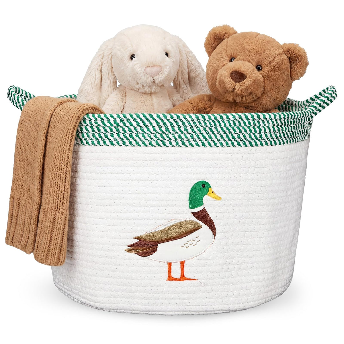 SiliFine 15x11 Mallard Storage Basket with Handles for Nursery