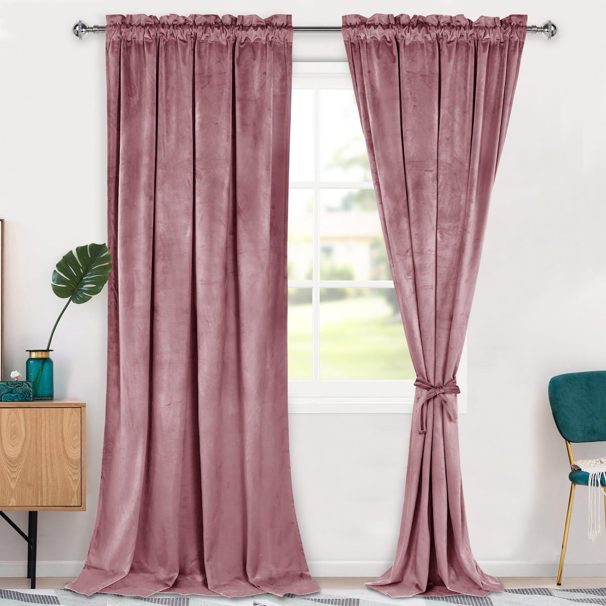 Hiasan Velvet Curtains 96 Inches-Blackout Thermal Insulated Solid Soft Curtains For Bedroom Living Room Rod Pocket Room Darkenin