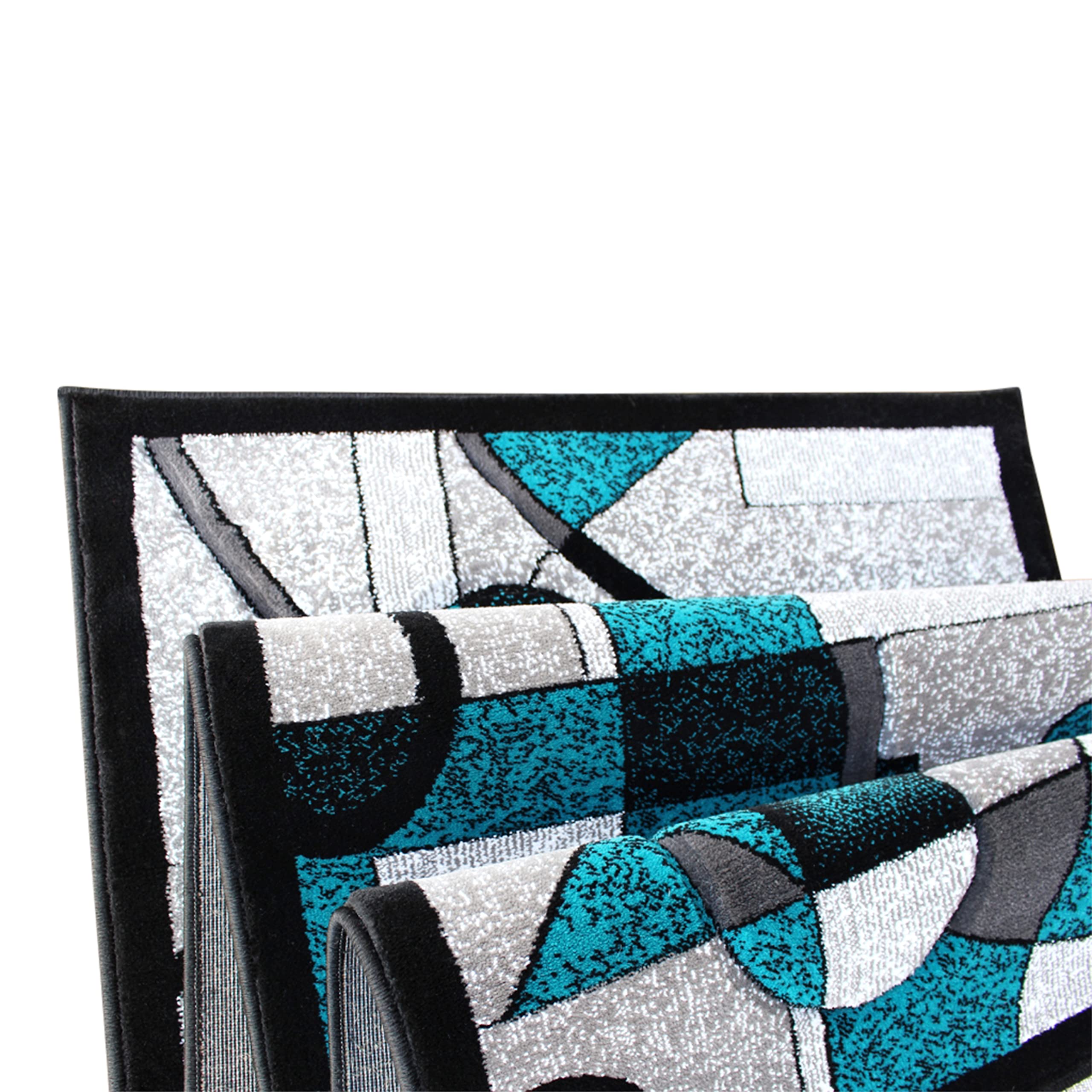 Flash Furniture Elias Collection Geometric Abstract Area Rug - Turquoise Olefin Rug With Jute Backing - 3' X 10' - Hallway, Entryway, Or Bedroom