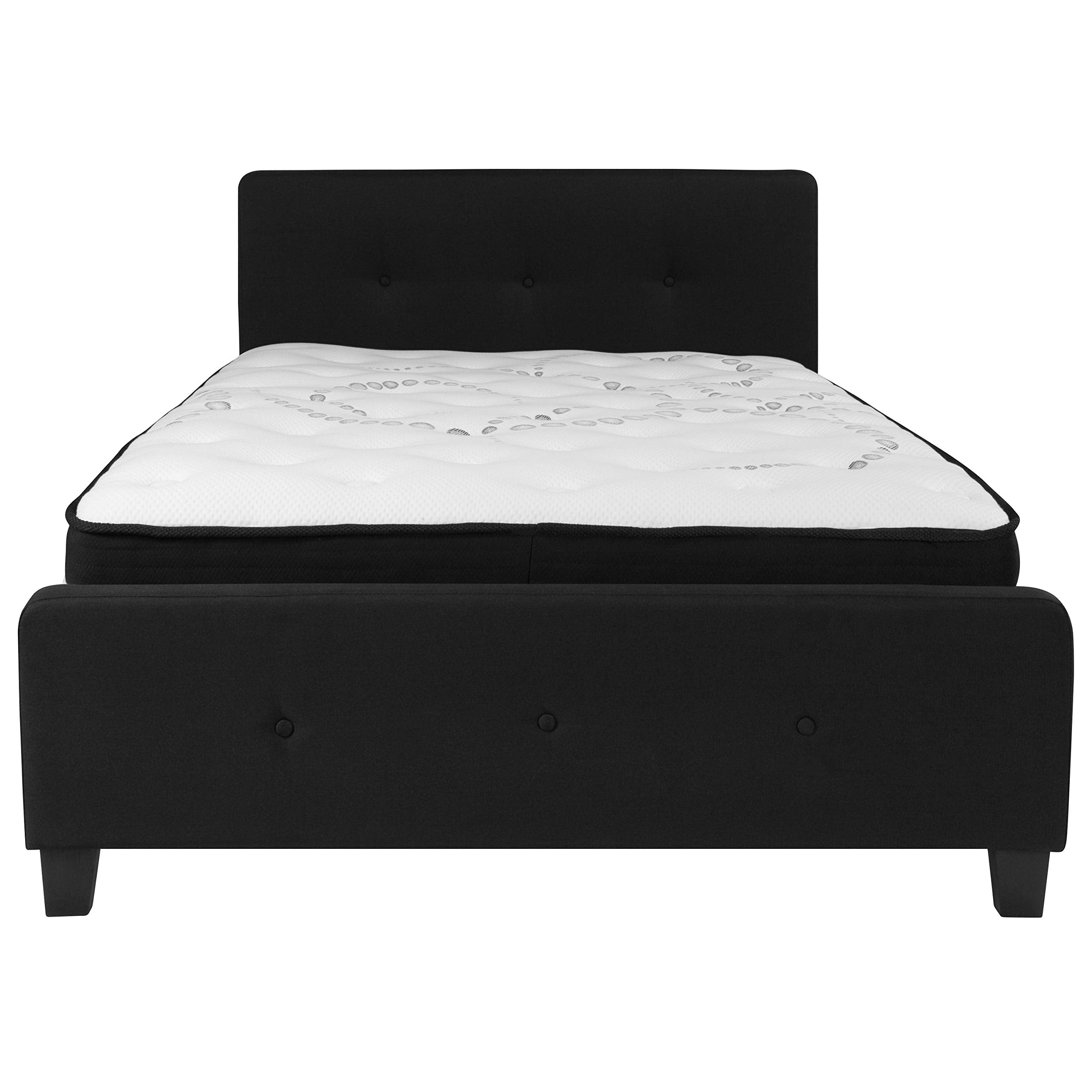 Flash Furniture Tribeca Full Size Tufted Upholstered Platform Bed in Black Fabric with Pocket Spring Mattress