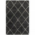 HomeRoots 507889 8 x 11 ft. Geometric Shag Power Loom Stain Resistant Rectangle Area Rug Charcoal & Grey
