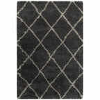 HomeRoots 507889 8 x 11 ft. Geometric Shag Power Loom Stain Resistant Rectangle Area Rug Charcoal & Grey