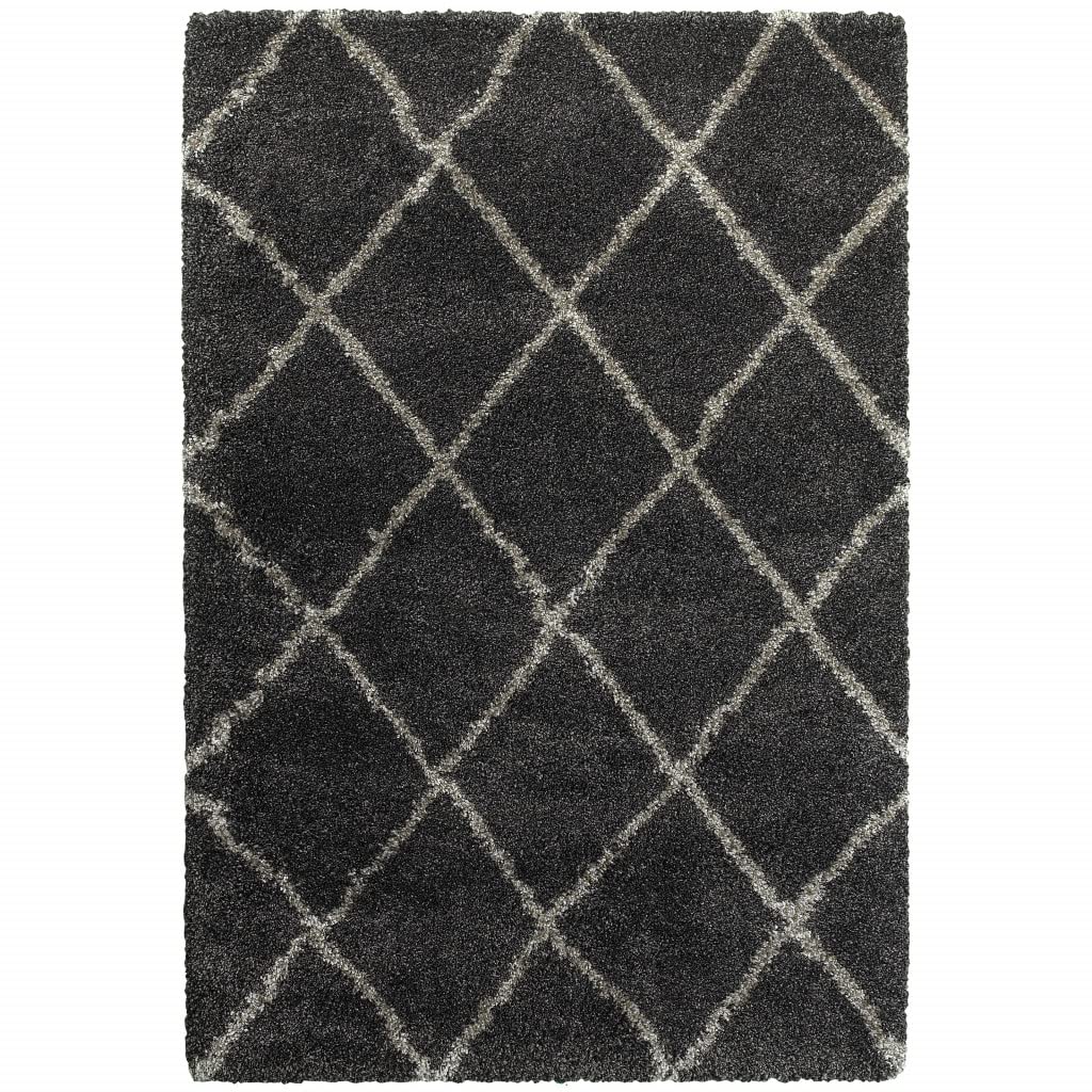 HomeRoots 507889 8 x 11 ft. Geometric Shag Power Loom Stain Resistant Rectangle Area Rug Charcoal & Grey
