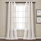 Lush Decor Farmhouse Textured Grommet Sheer Window Curtain Panel Pair, 38'W X 95'L, White