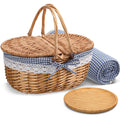 Gandeer Picnic Basket with Blanket and Bamboo Plate Picnic Supplies, Blue