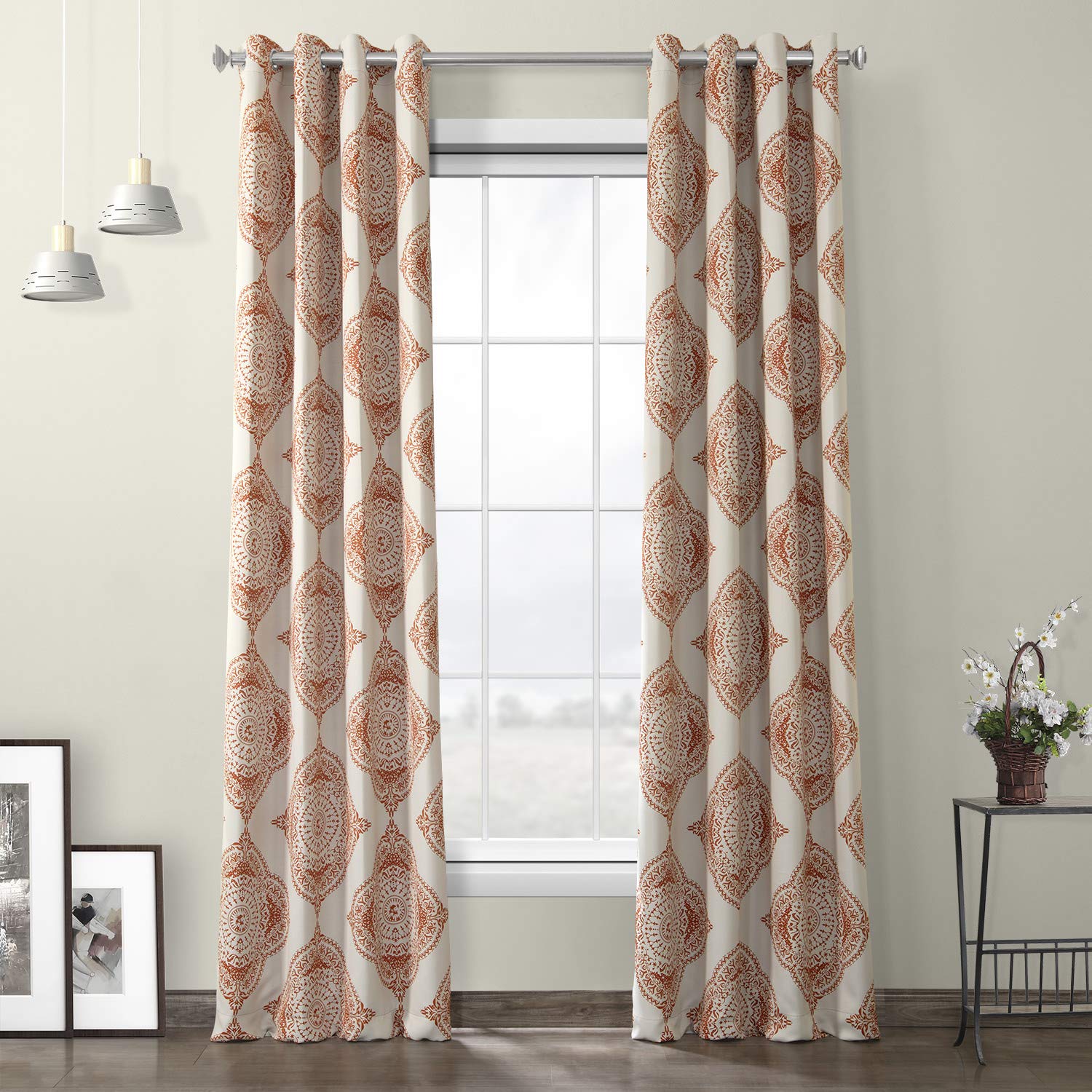 HPD Half Price Drapes Grommet Printed Room Darkening Curtain 50 X 96 (1 Panel), BOCH-KC27-96-GR, Henna