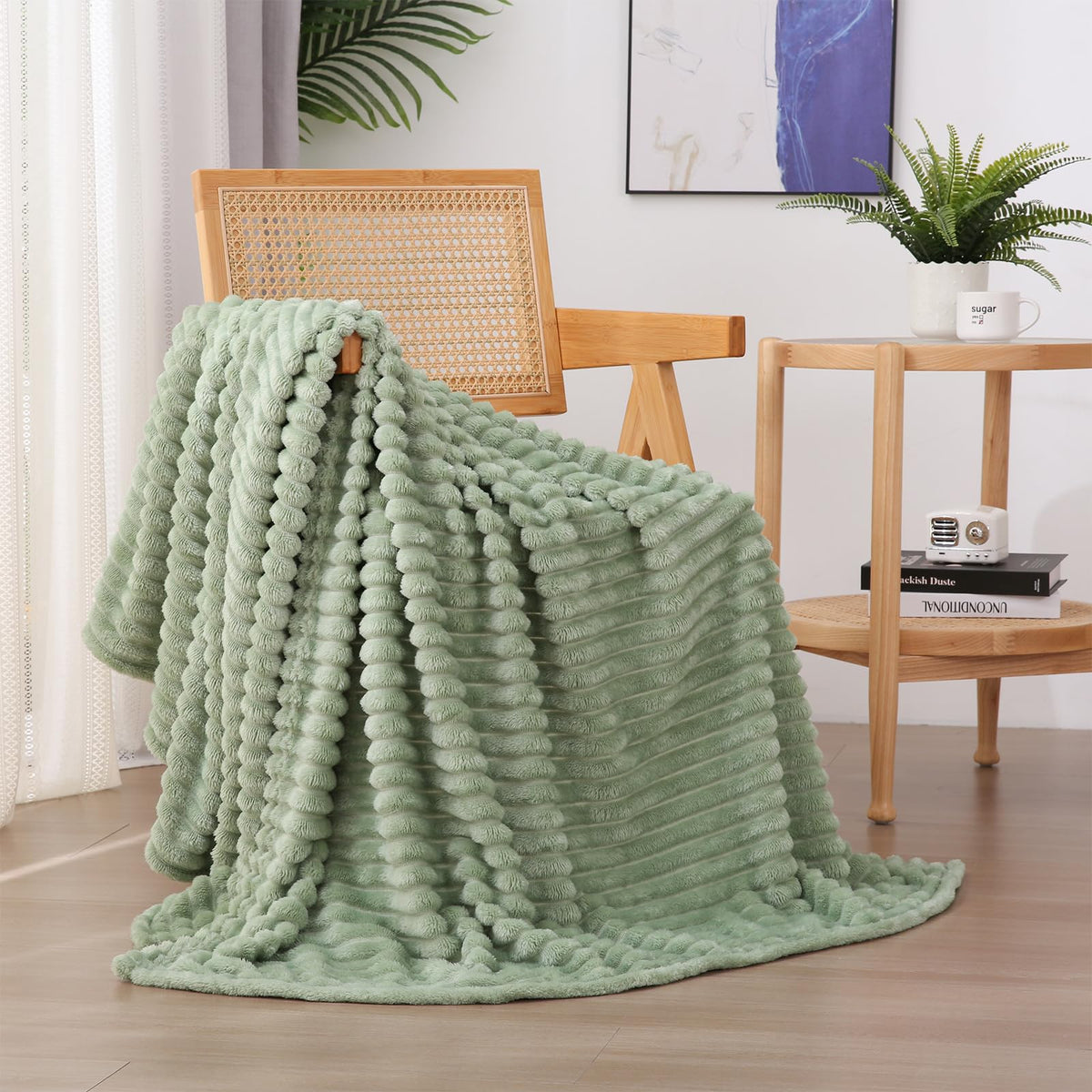 Linecooo Sage Green Fleece Throw Blanket 50     60    For Couch Sofa Bed,Super Soft Cozy Plush Microfiber Flannel Blanket With S