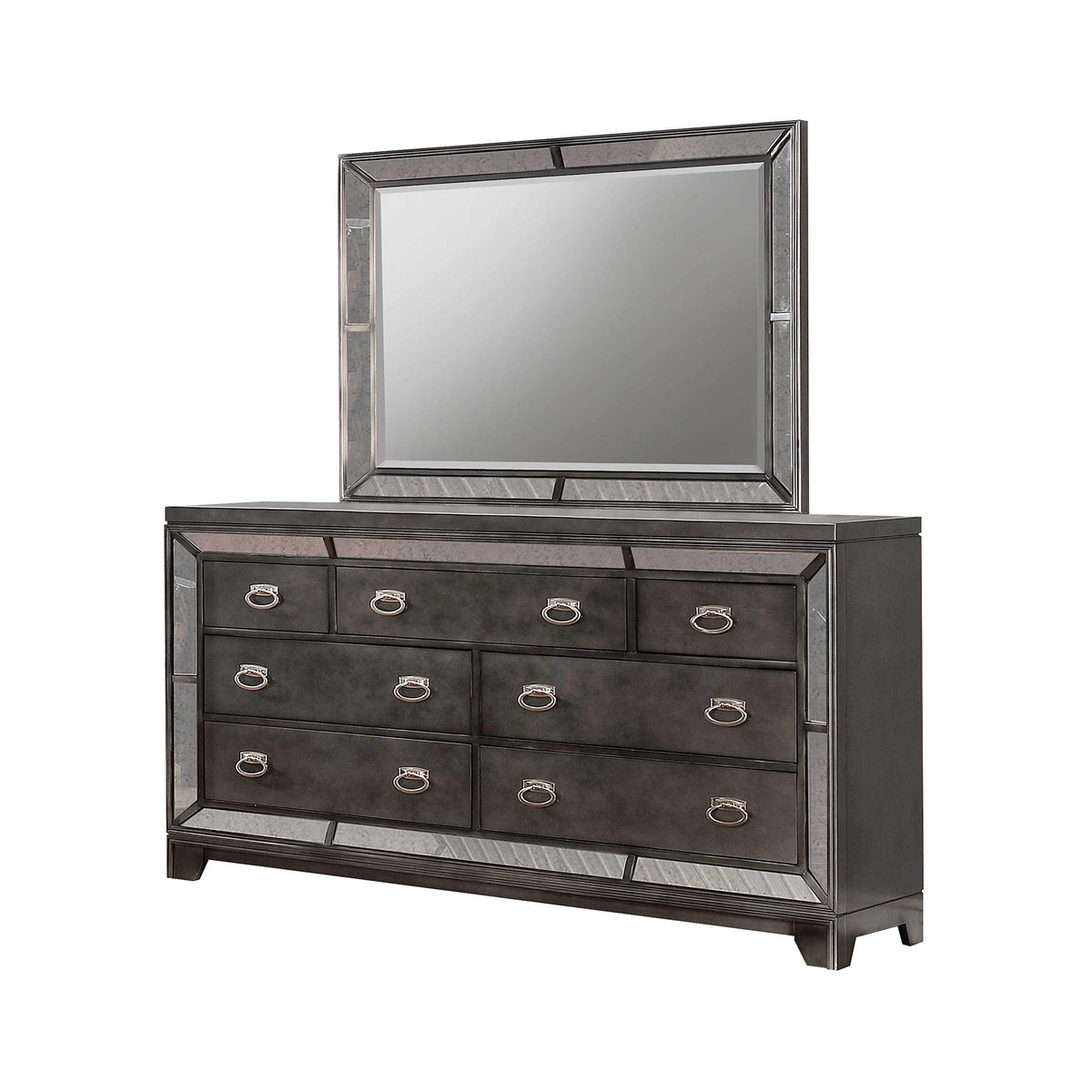 Best Quality Furniture 2Pc Dresser And Mirror, Gunmetal, Gray