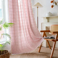 Deeprove Pink Boho Curtains 84 Inches Long for Girls Bedroom Nursery Room, Cotton Linen Plaids Embroidery Semi Blackout Bohemia