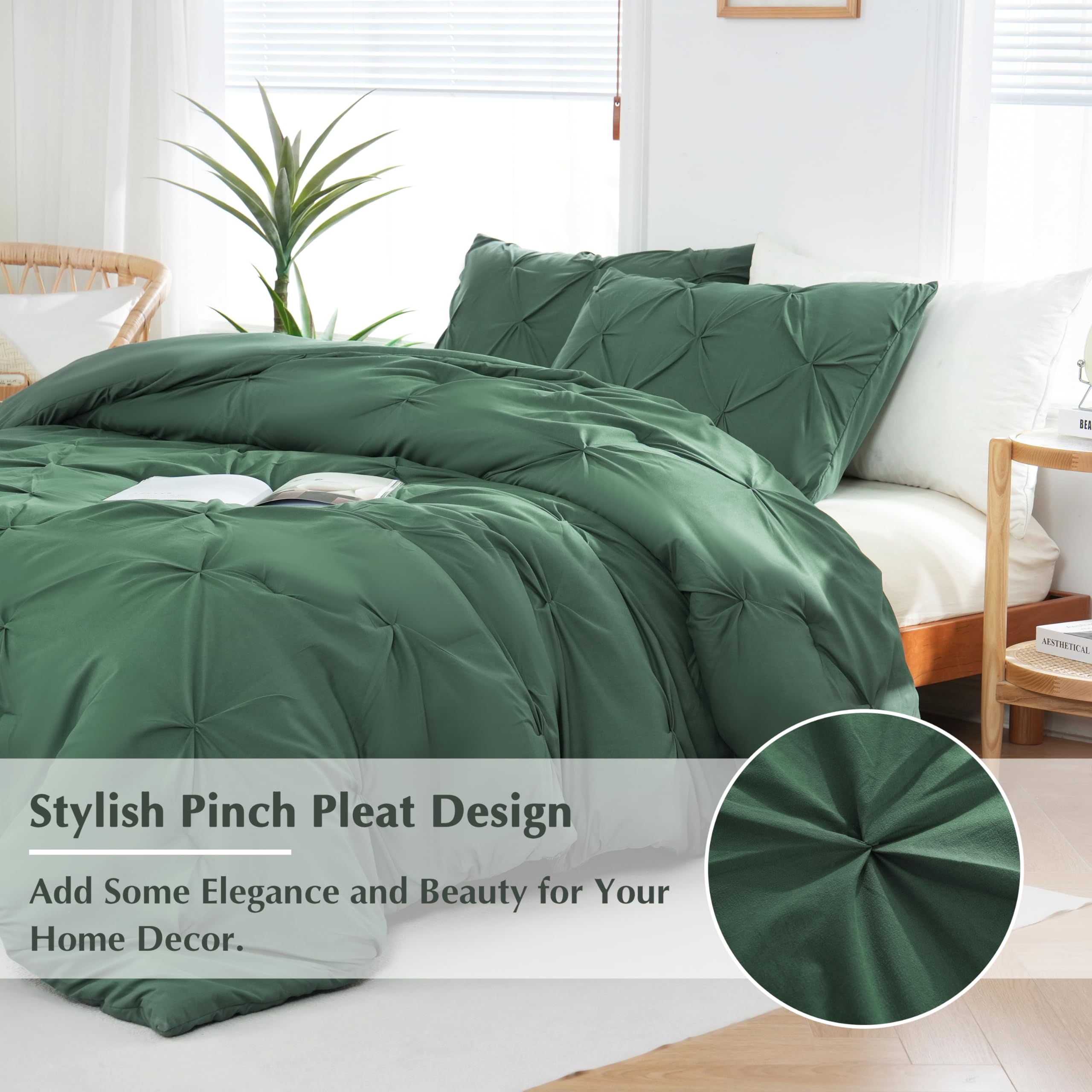 Downcool King Size Comforter Set - 3 Pieces Dark Emerald Green Comforter King Size Set, All Season Soft Fluffy Bedding Comforter