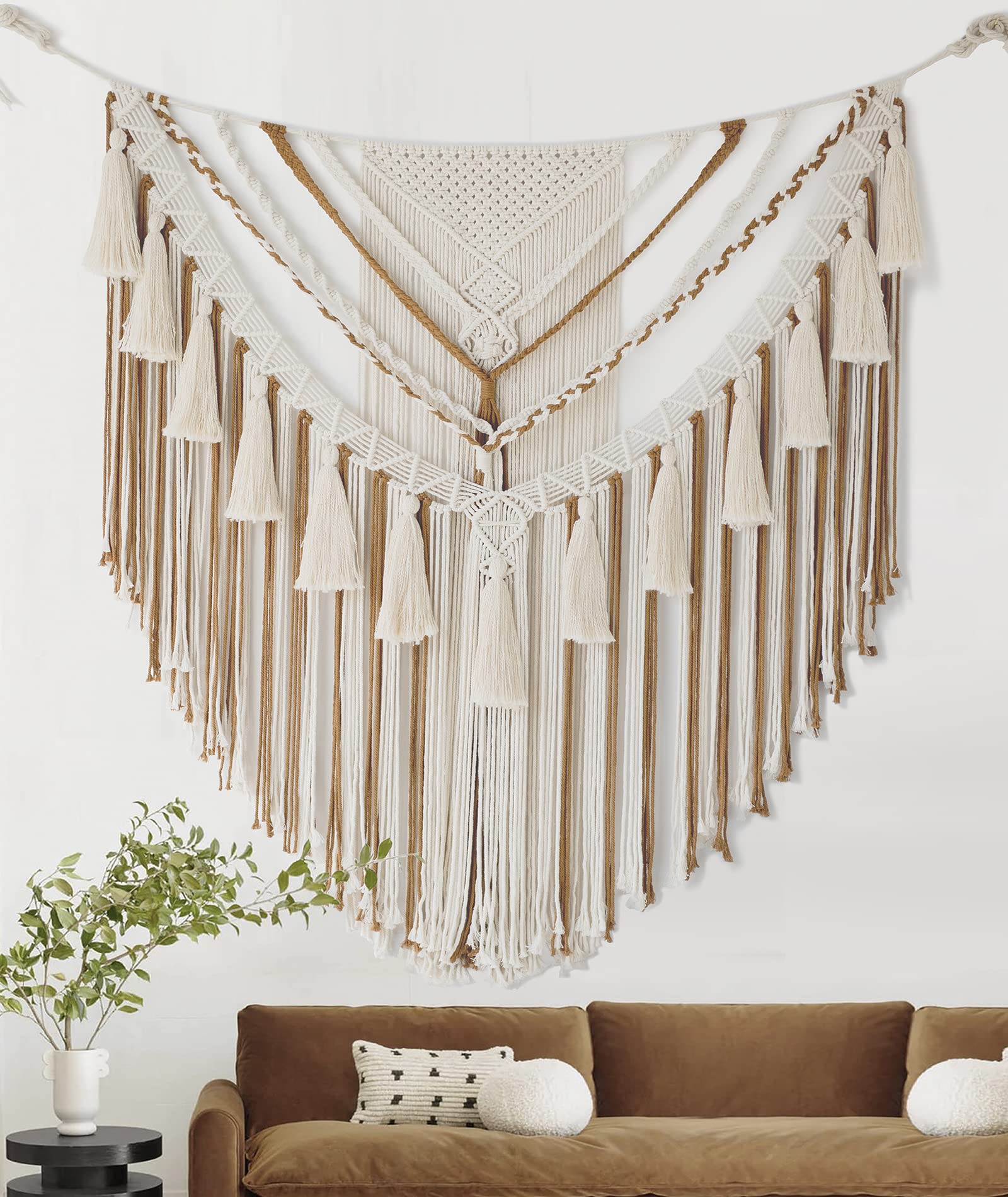 Jakalin Large Macrame Wall Hanging 47 Wx 55 L Brown Macrame Wall Decor Boho Panels Handmade Yarn Wall Art Living Room Bedroom Ho