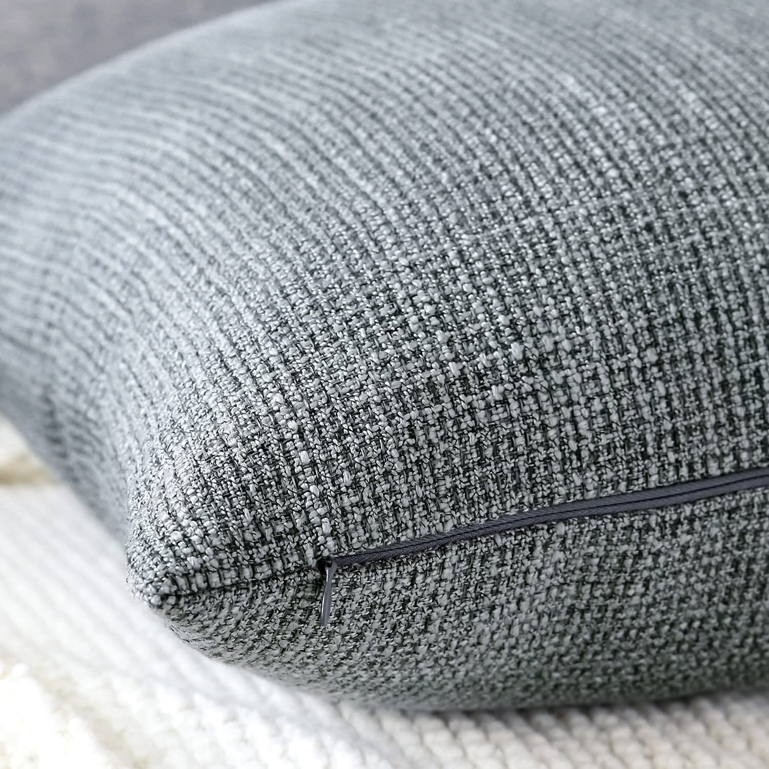 Otostar Linen Throw Pillow Covers Set Of 2 Decorative Square Pillowcases Cushion Covers 12X20 Inch For Home Decor Sofa Bedroom Car 30 X 50Cm Dark Grey