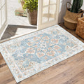 Vhong Washable Area Rugs Boho Vintage Neutral Modern Pale Blue 2x3 Non Slip Small Carpet for Hallway Bathroom Entryway