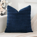 Otostar Corduroy Decorative Throw Pillow Covers 16X16 Inch Super Soft Boho Striped Square Pillow Covers Case Modern Cushion Covers For Sofa Couch Bedroom Car Decor Navy Blue