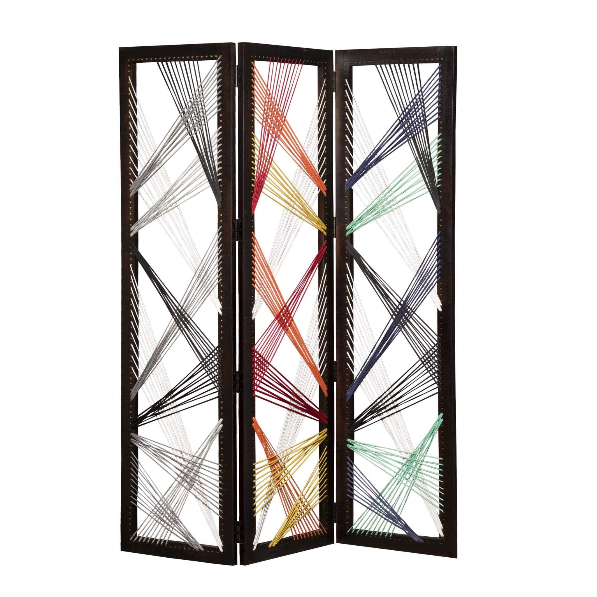 HomeRoots 61 x 1.5 x 72 Multicolor Fabric and Wood Traverse Screen Room Divider