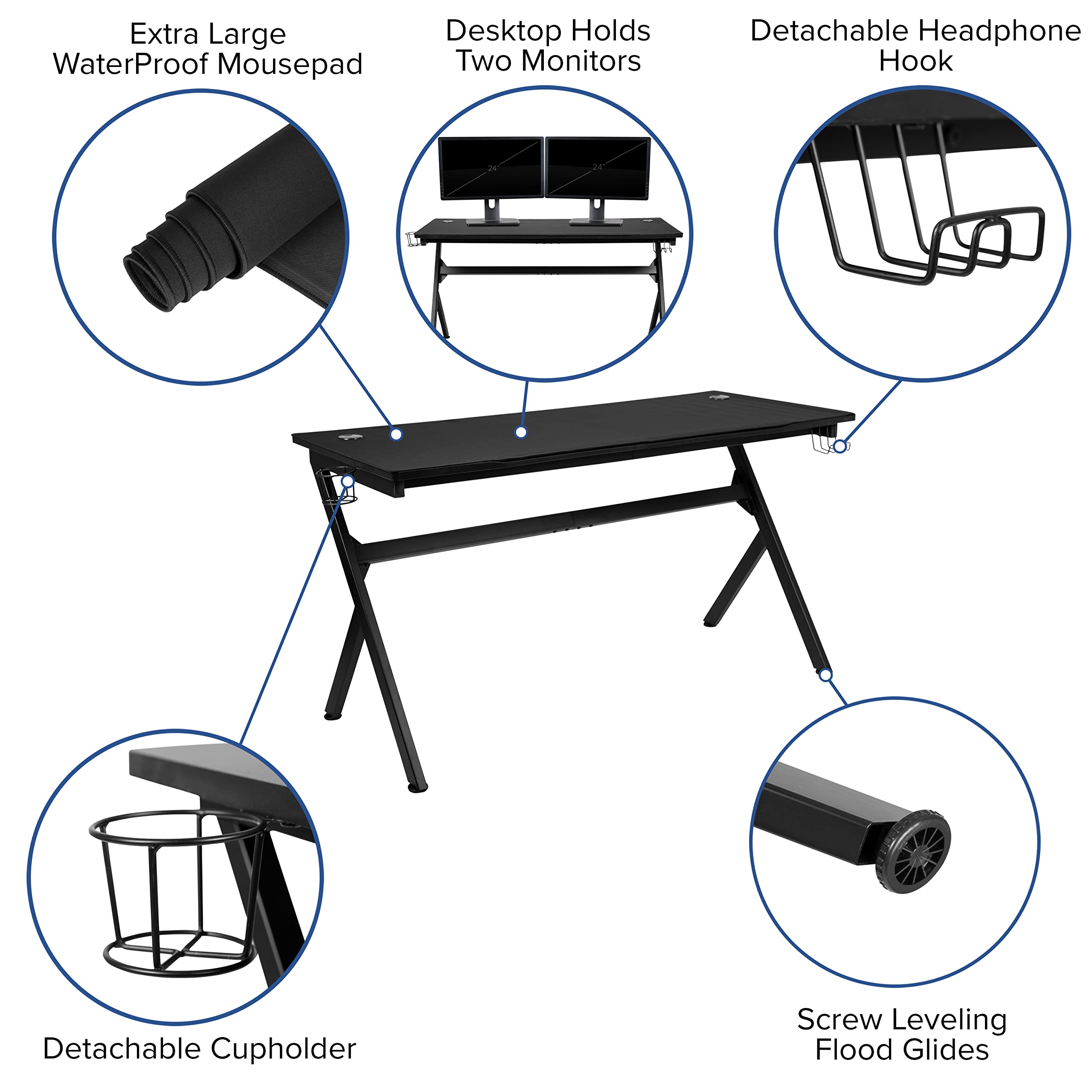Flash Furniture Gaming Desk And Green/Black Racing Chair Set /Cup Holder/Headphone Hook/Removable Mouse Pad Top - 2 Wire Management Holes