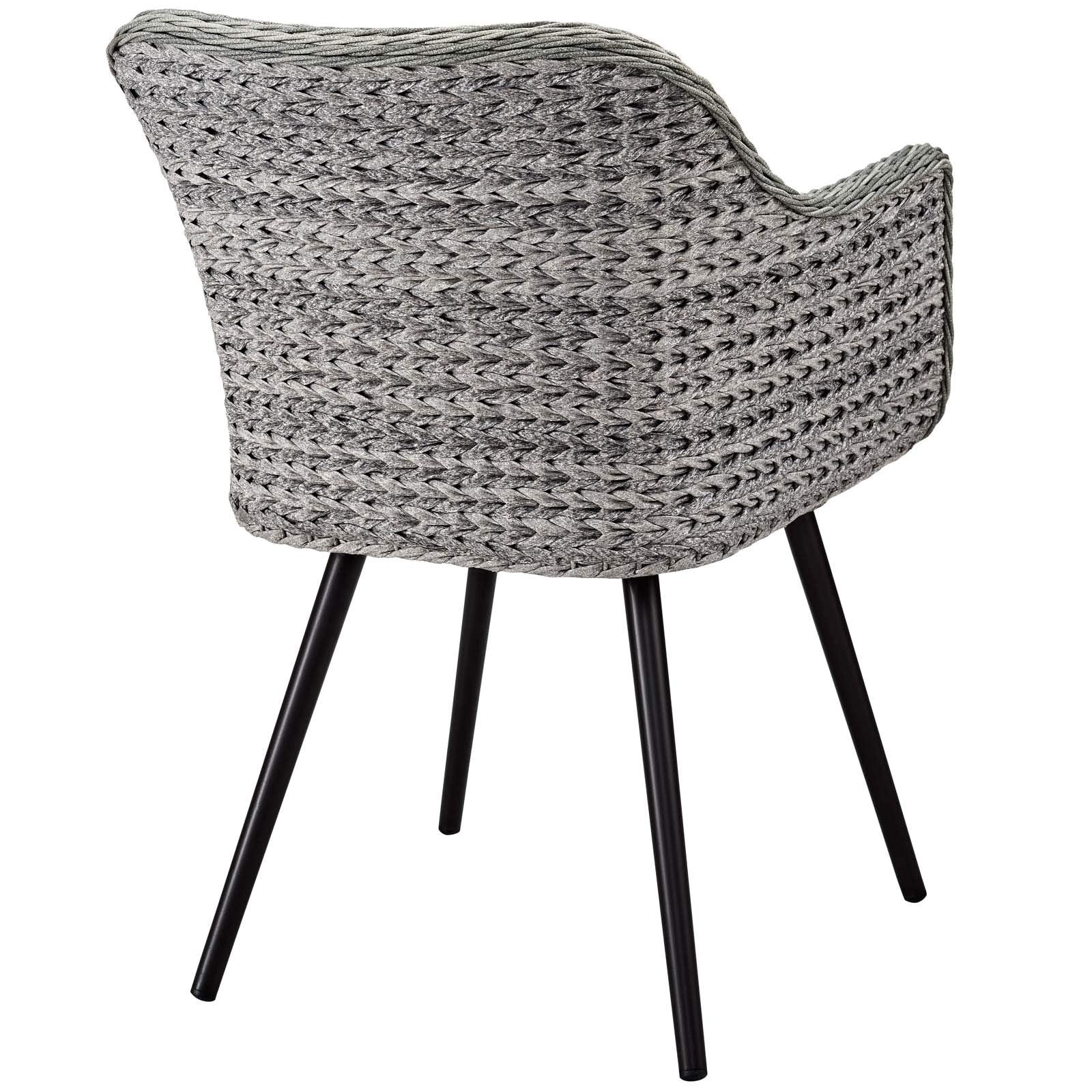 Modway Endeavor Wicker Rattan Aluminum Outdoor Patio Dining Arm Chair with Cushions in Gray Gray