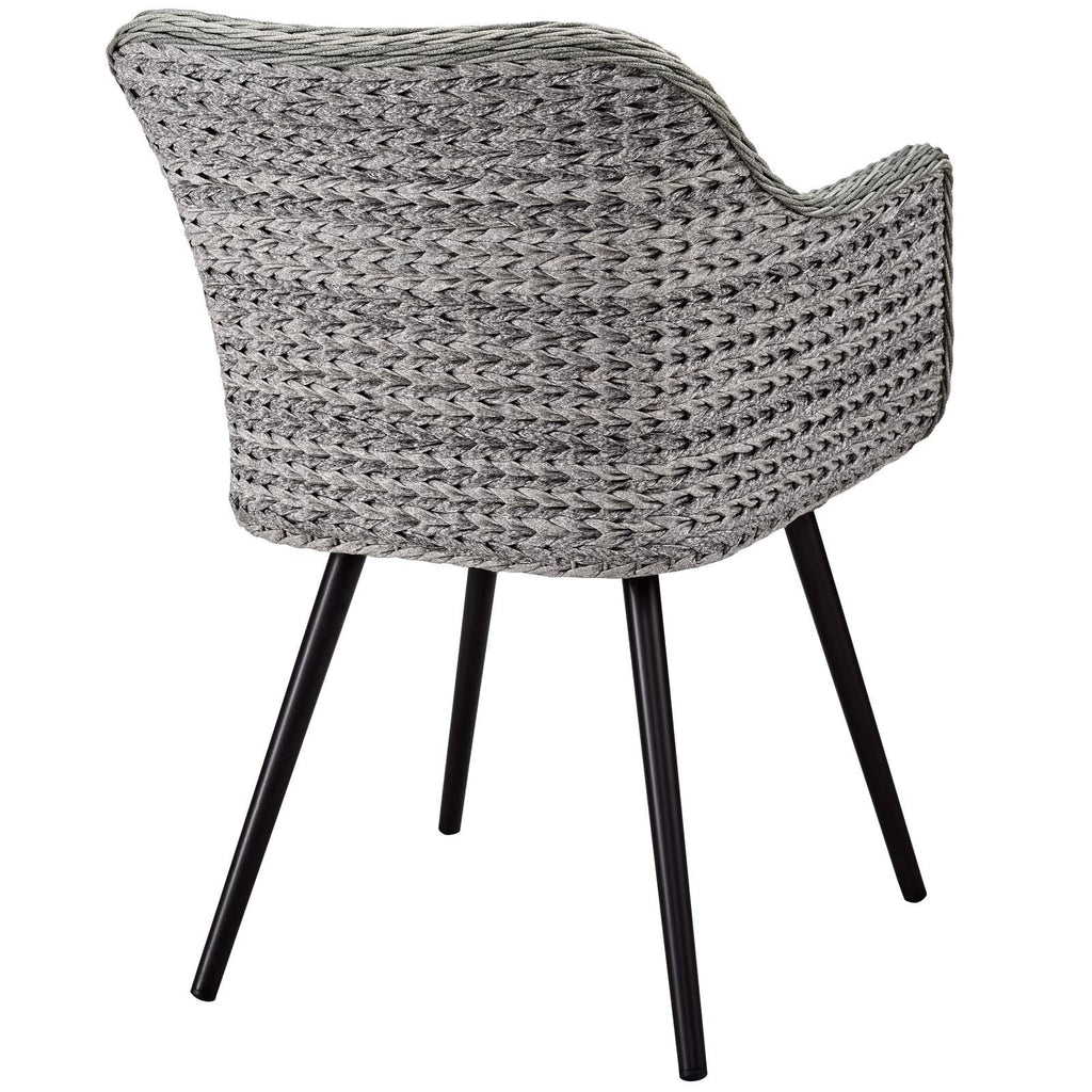 Modway Endeavor Wicker Rattan Aluminum Outdoor Patio Dining Arm Chair with Cushions in Gray Gray