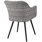 Modway Endeavor Wicker Rattan Aluminum Outdoor Patio Dining Arm Chair with Cushions in Gray Gray