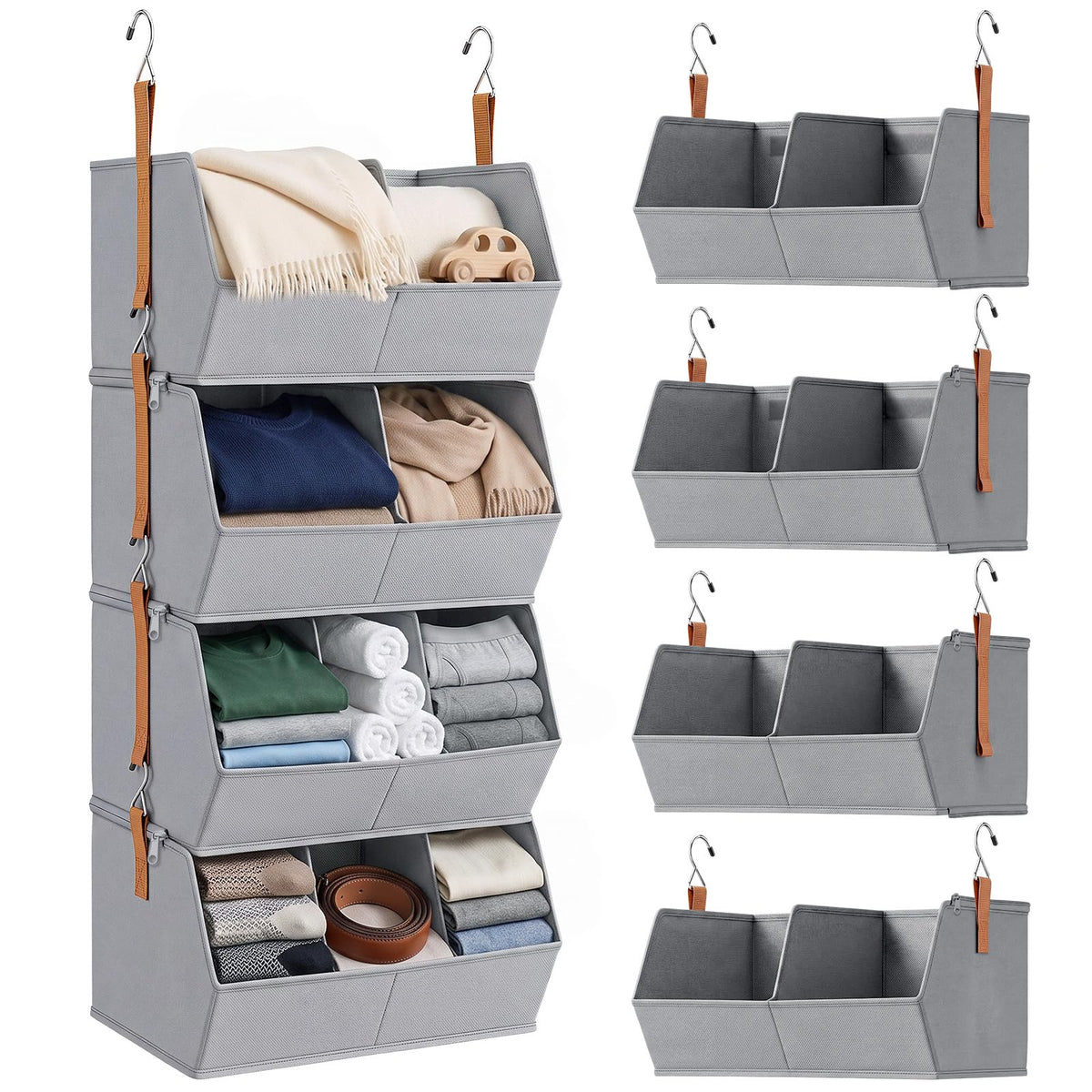 37.4 x 15.7 x 10.2 Inch 4Tier Collapsible Hanging Closet Organizer & Hooks