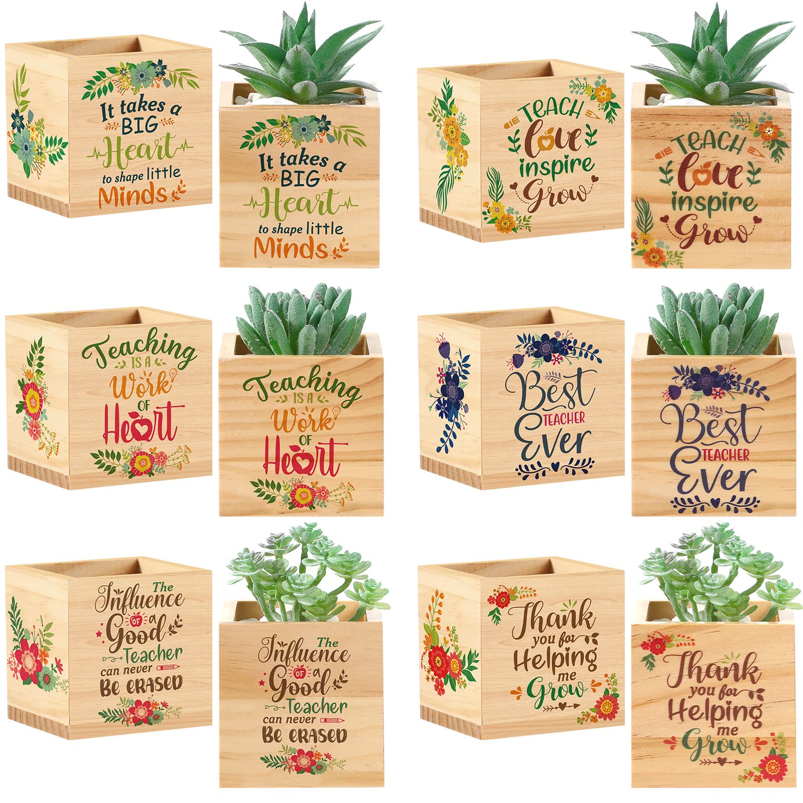 Maitys 12 Pcs Teacher Appreciation Gifts 3 Inch Wooden Succulent Plant Pots Appreciation Planter Cubes Thank You Gifts For Teach