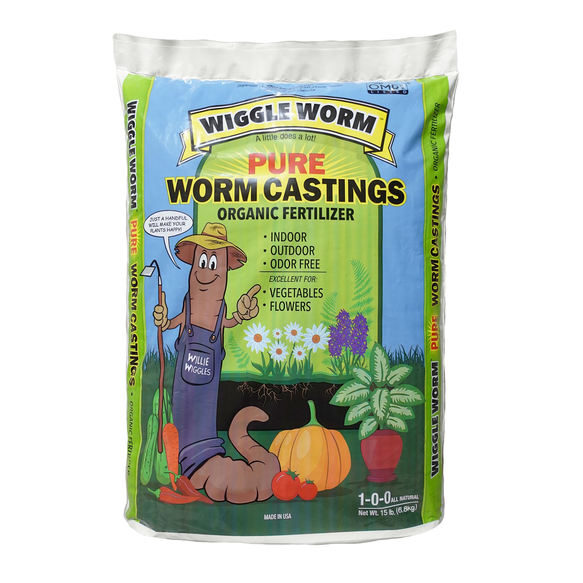 Unco Industries Wiggle Worm 100% Pure Organic Worm Castings Fertilizer, 15-Pounds - Improves Soil Fertility And Aeration For Hou