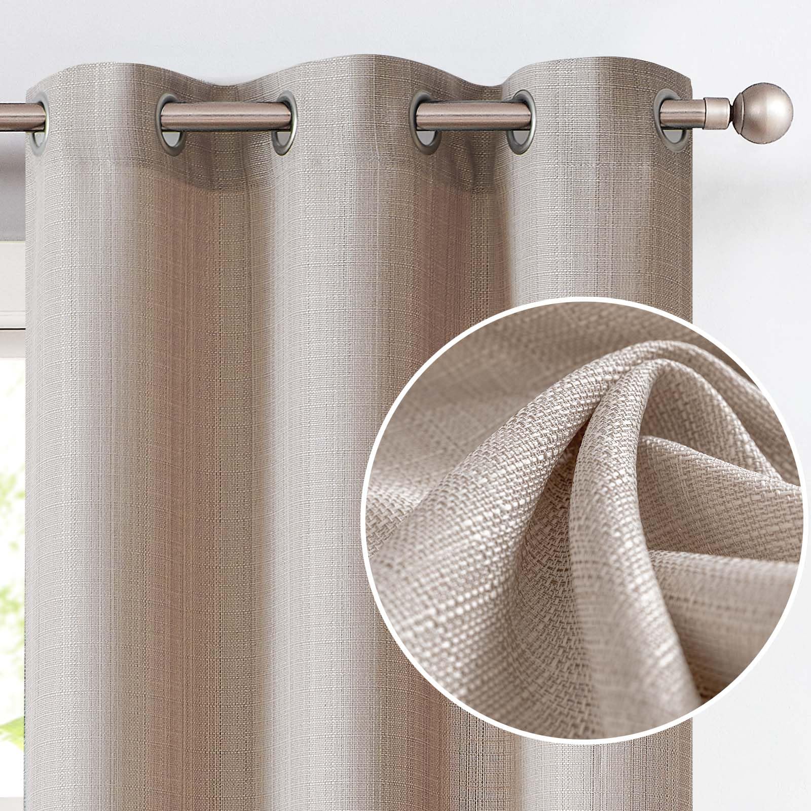 jinchan Taupe Linen Textured Curtains 90 Inch Long 2 Panels for Living Room Grommet Top Light Filtering Window Drapes for Bedroo