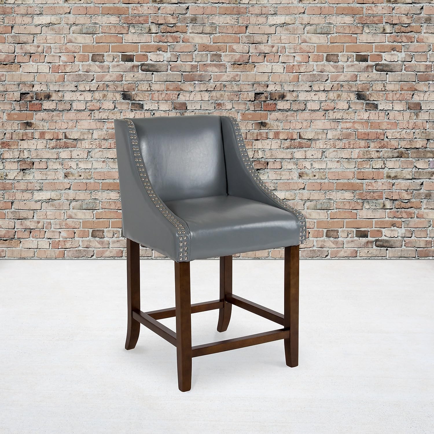 Flash Furniture Bellagio Contemporary Adjustable Height Barstool With Accent Nail Trim In Gray Leathersoft